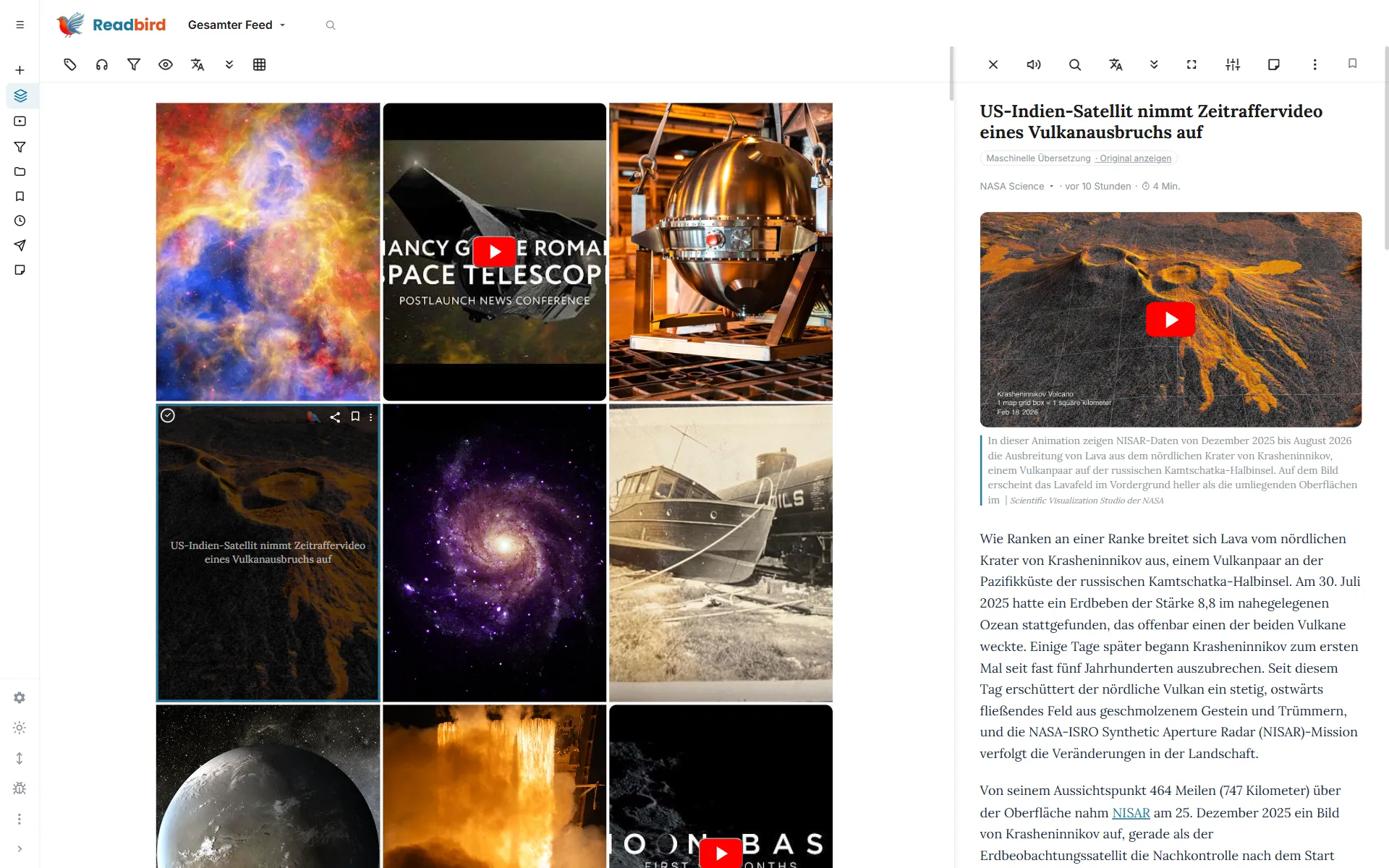 Readbird — Ansicht „Foto“ am Desktop