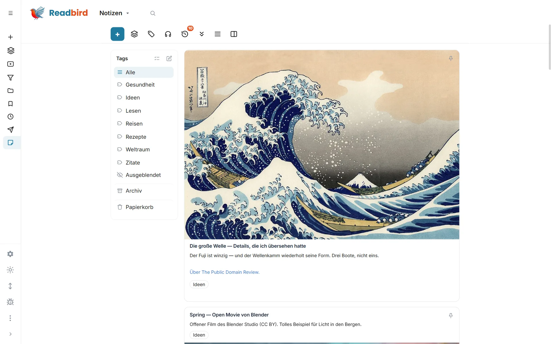 Readbird — Notizen mit Fotos, Checklisten und Videos — Liste